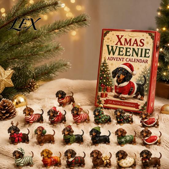 Cute Puppy Decorations 2026 Dachshund Advent Calendar, 24 Days Dog Collectible Surprises with Festive Christmas Tree Hanging Ornaments Acrylic Figures