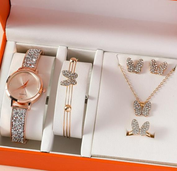 Набор женских универсальных кварцевых наручных часов из 5 предметов со стальным браслетом