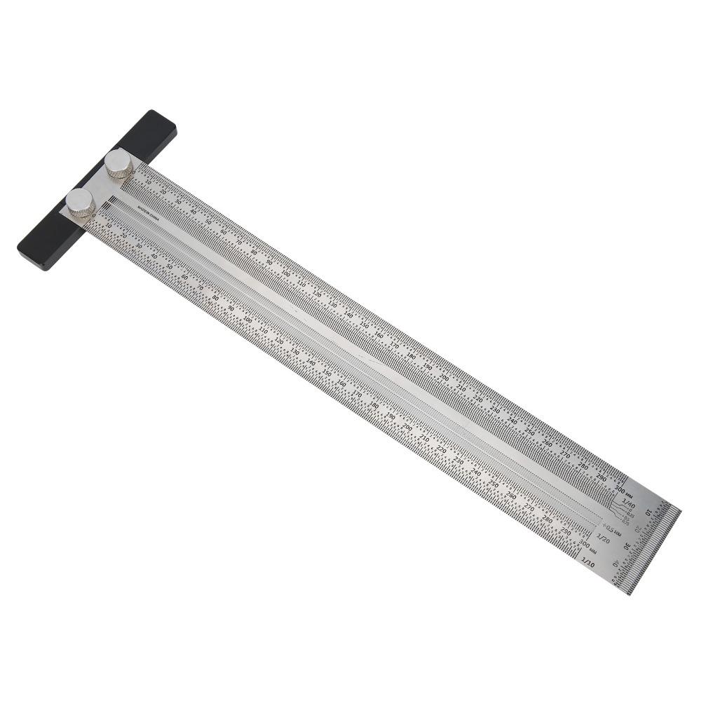 300mm Hole Ruler Stainless Steel Scribing Ruler Portable T-Rule Woodworking Measurement