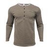 Spring Autumn Fashion Long Sleeve Men's T-shirts Button Henry Collar T Shirt For Men Vintage Striped Tees Tops