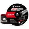 EZARC 25 Pack 105mm Cutting Discs for Angle Grinder, 1mm Ultra Thin Metal Cut Off Wheels, 105x1x15mm