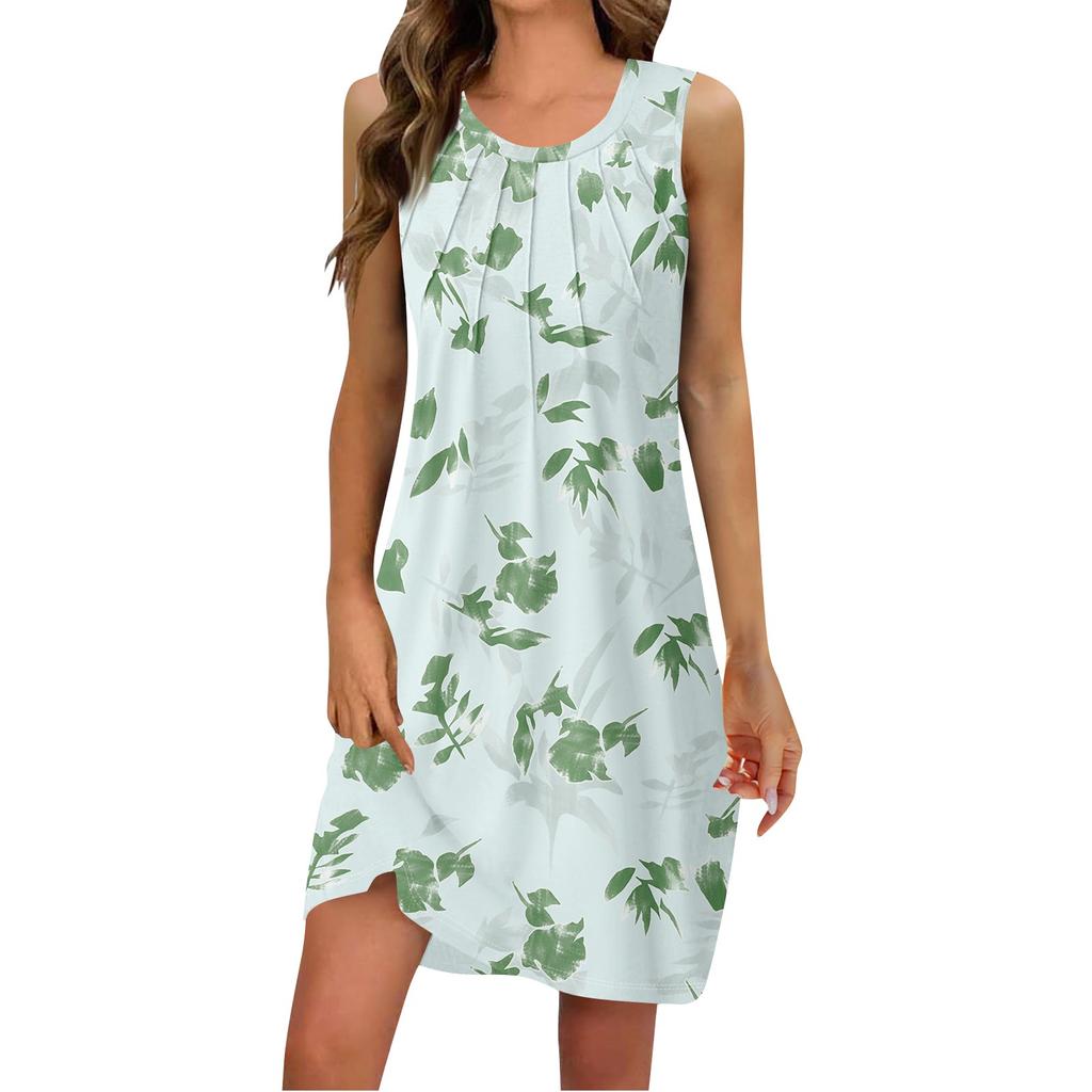 Женские летние повседневные платья без рукавов с принтом и U-образным вырезом