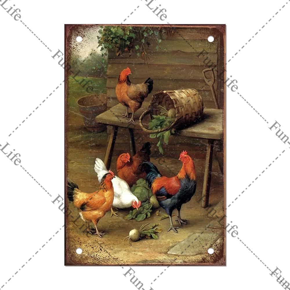 Винтажный постер с курицей, металлические жестяные знаки, тарелка, петух, куриное яйцо, ретро-налет, домашний декор на стену, 20x30 см