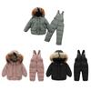 2-9 Years Kids Winter Warm Clothes Set Hooded Coat and Suspender Pants 2pcs