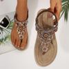 Ladies Strap Flat Sandals Summer Boho Rhinestone Dressy Thong Shoes Elastic Ankle Strap Roman Sandals Comfortable Walking