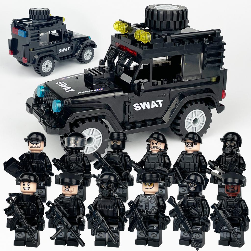 MOC Black SWAT Small Pellet Building Block Doll Police Car Off-road Vehicle Boy Military Set Building Toy