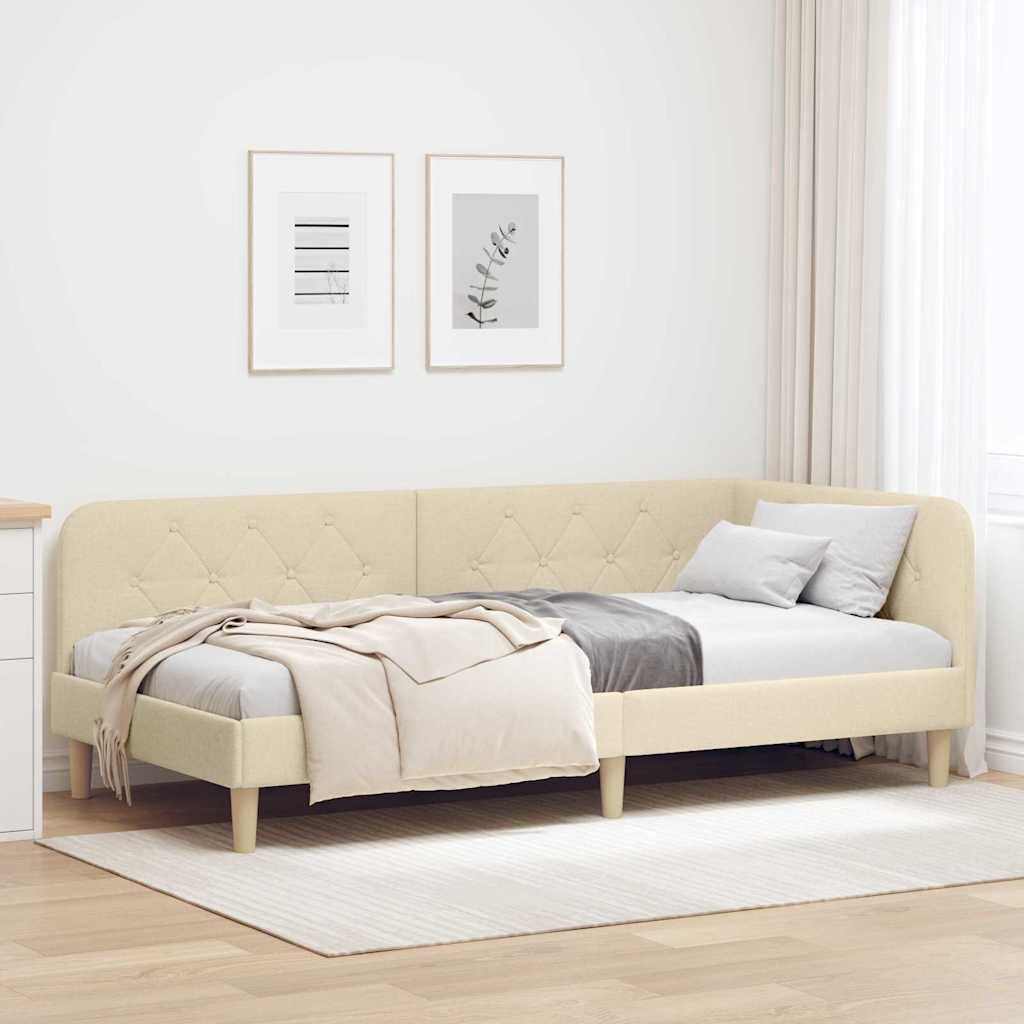 Corner Bed Frame Cream 90 x 200 cm Fabric