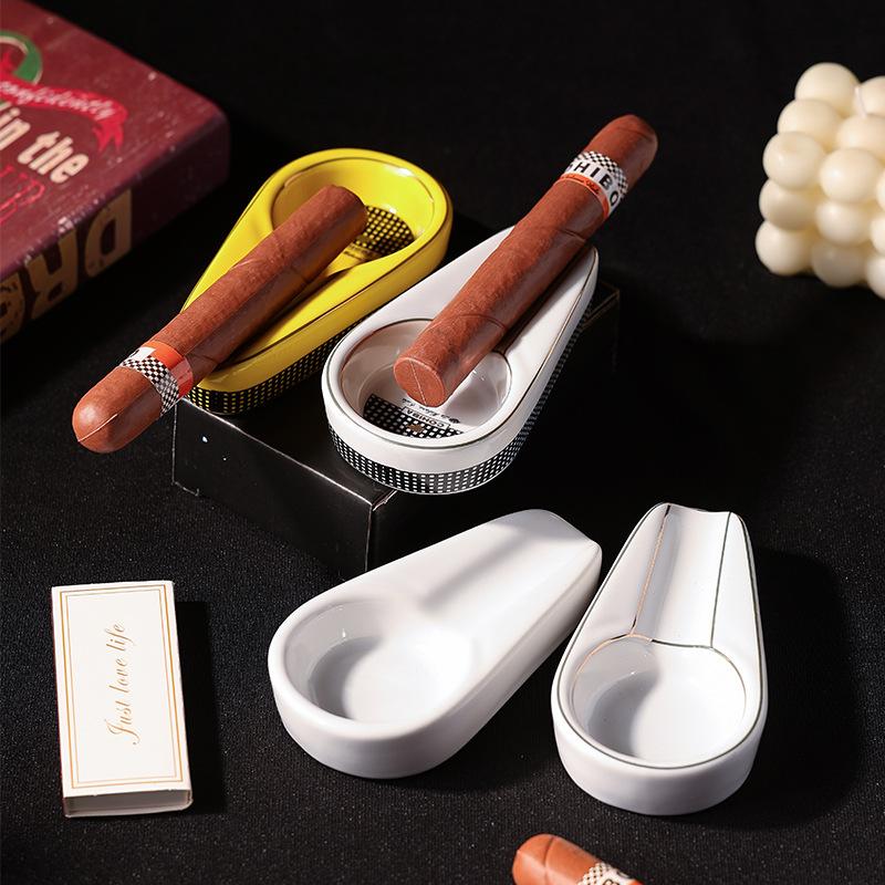 1PC European style ceramic cigar ashtray high-end creative personality portable home office ashtray accessories cigar rack single ashtray