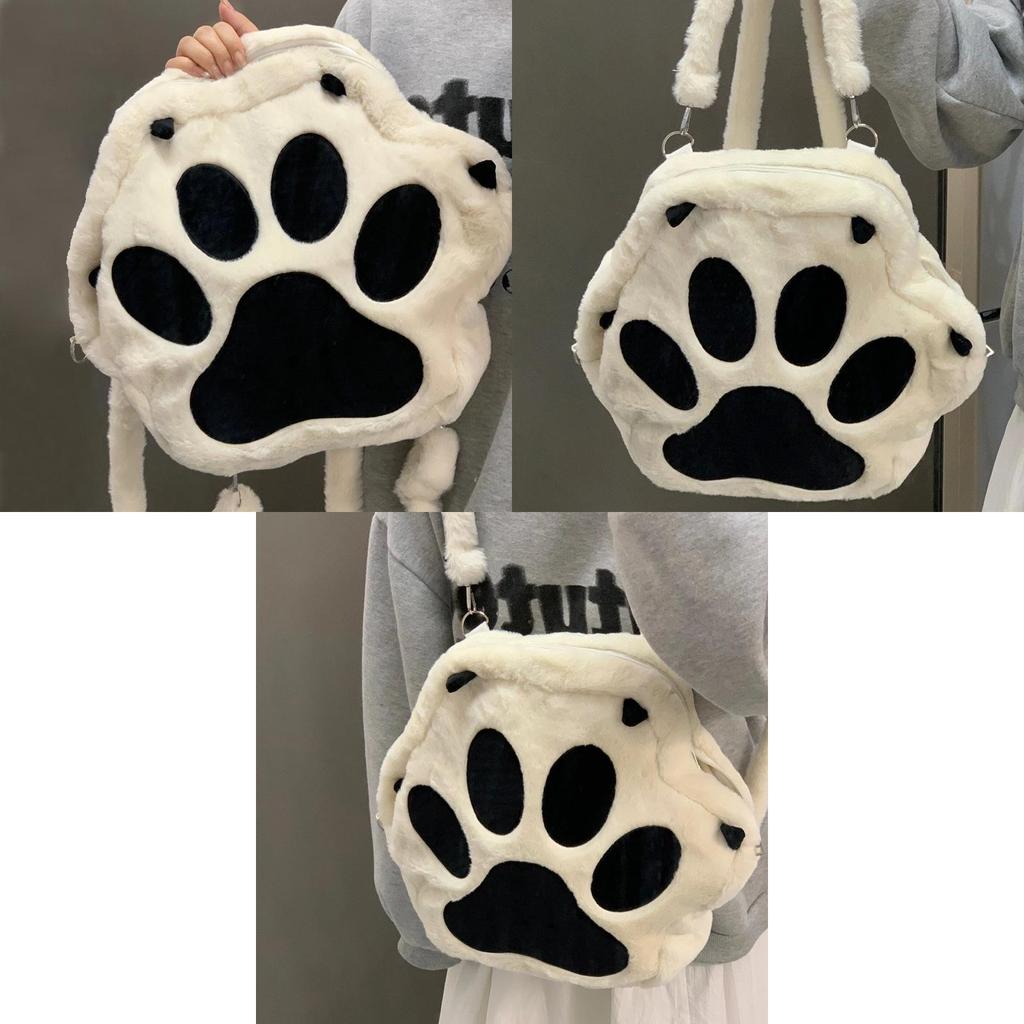 Paw Shape Cats Backpack Plush Large Capacity Embroidered Shoulder Bag Students