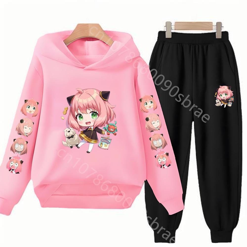 Children's Suit Hoodies Top+Bottom Girls pink Boy black Age 3-12 Coat Casual Toddler Sweatshirt Anime Spy X Family Clothing
