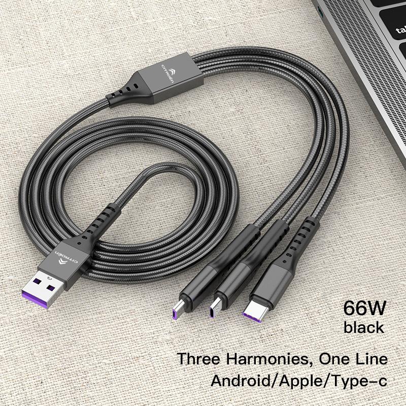 YKGBU1 USB Car 3-in-1 Phone Charging Cable Auto Accessories For Citroen C1 DS3 C2 C3 Vts C4 Saxo C4L C5 C6 C8 Xsara C3-XR Picasso SEGA