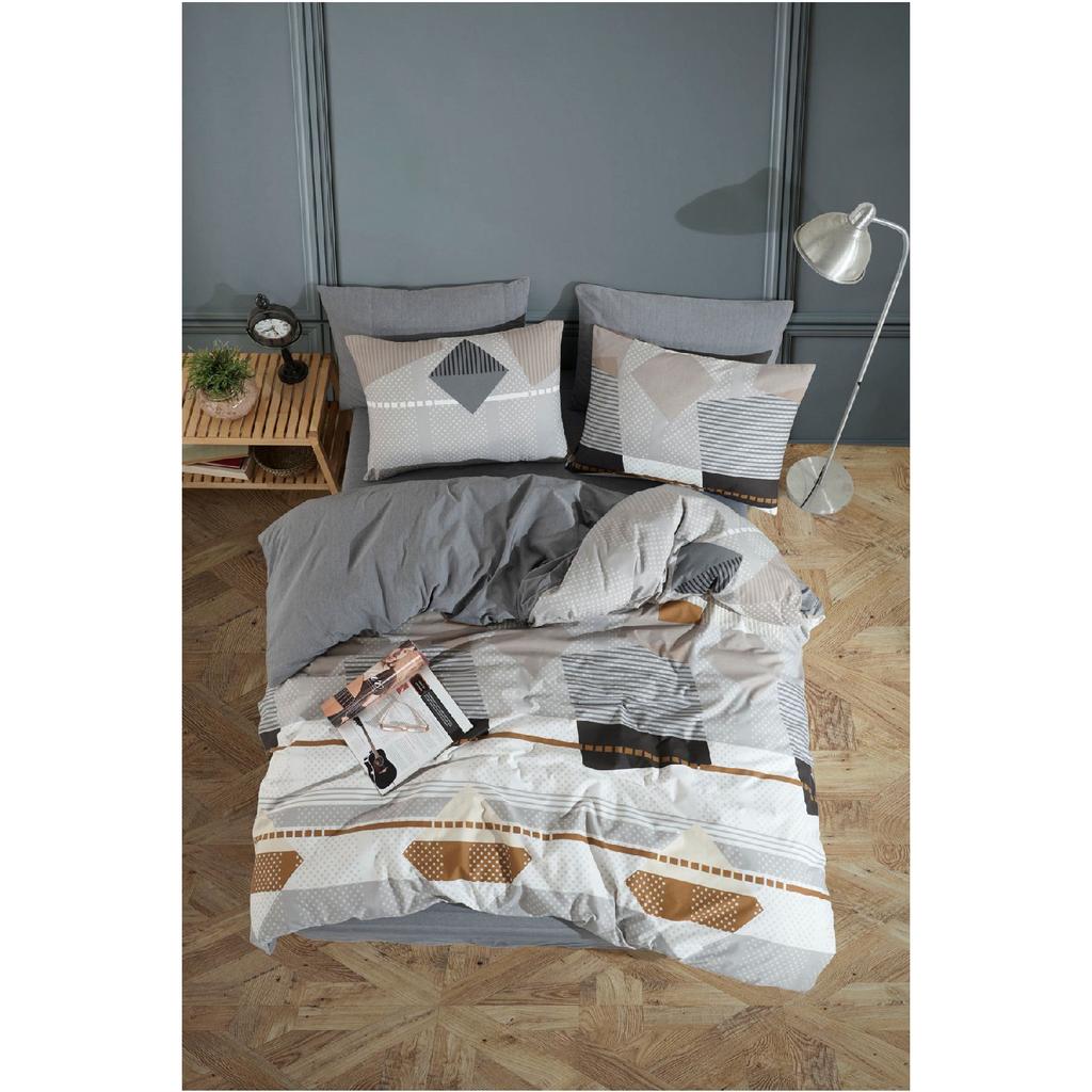 Sahara, Patterned Double Duvet Cover Set With Elastic Sheets, Reusable On Both Sides