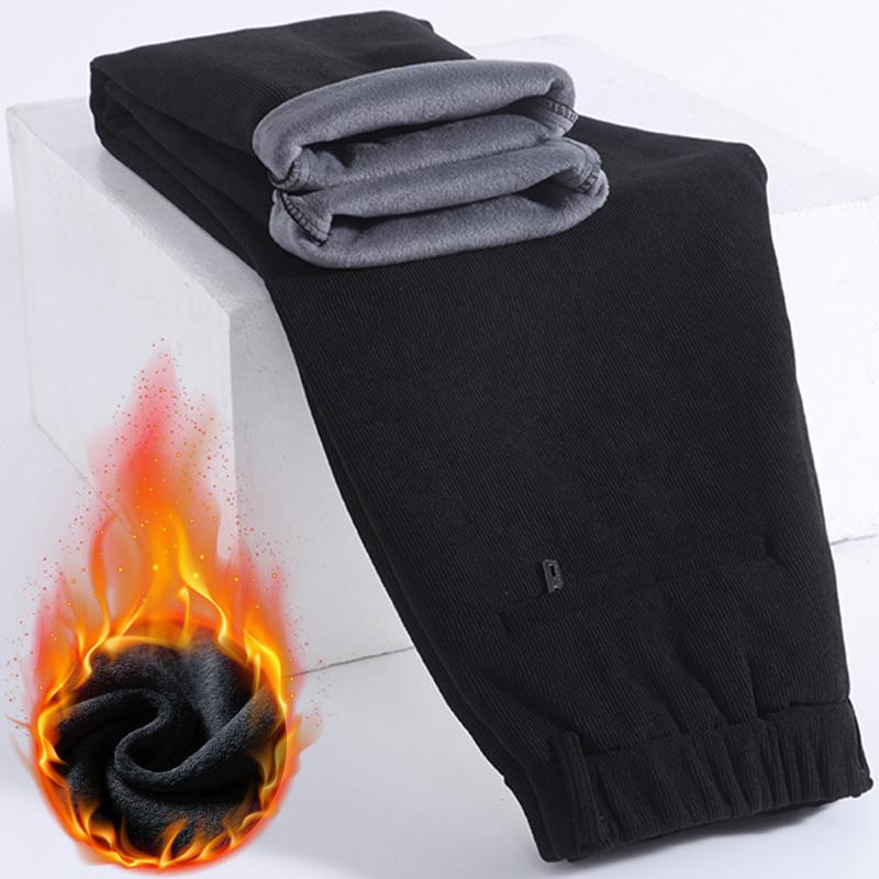 Зимние мужские флисовые теплые толстые повседневные брюки мужские деловые облегающие корейские вельветовые длинные брюки мужские черные брюки