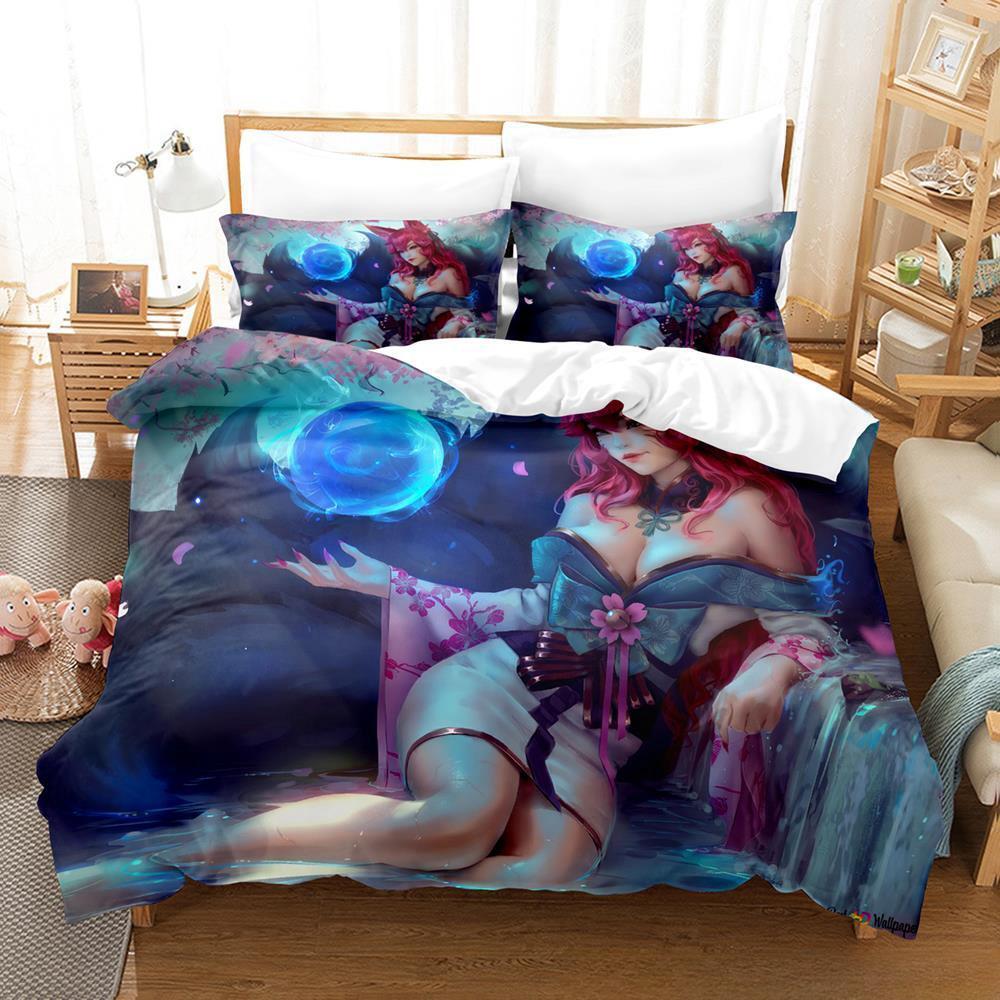 Комплект постельного белья League of Legends Spirit Blossom Ahri Single Twin Full Queen King Size Bed Set Adult Kid Bedroom Duvet cover Sets