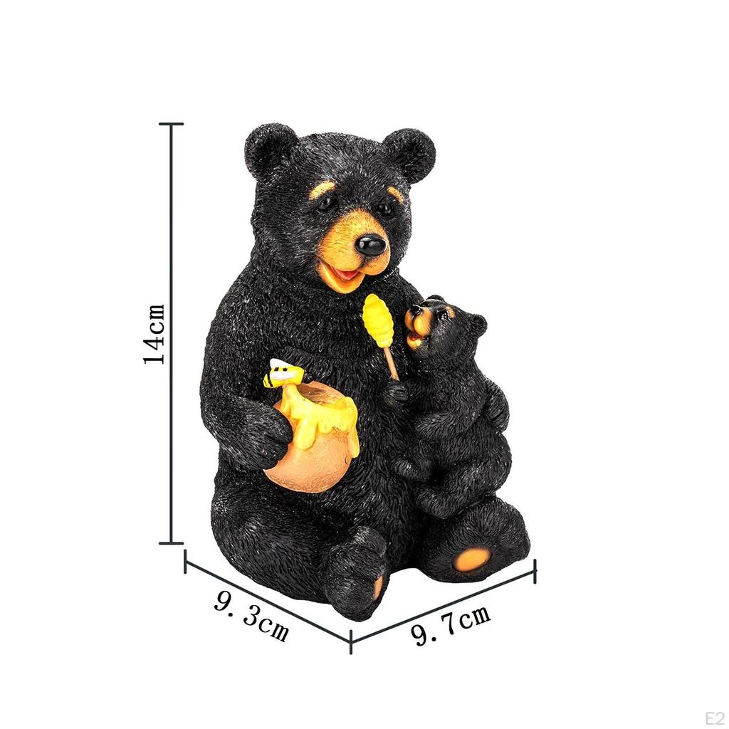 Solar Garden Statue Black Bears Figurine, Resin Outdoor Figurine Light, Decorative Sculpture for