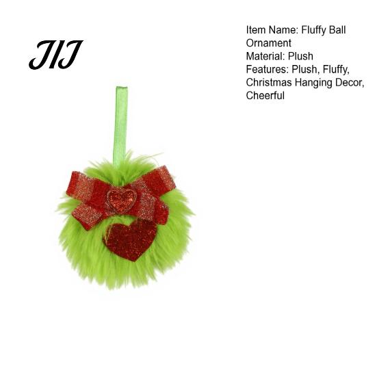 Faux Rabbit Fur Hanging Decor Pom Poms Christmas Ornaments, 2.3 Inch Soft Fluffy Green Ball Lightweight Party Favors Decoration with Glitter