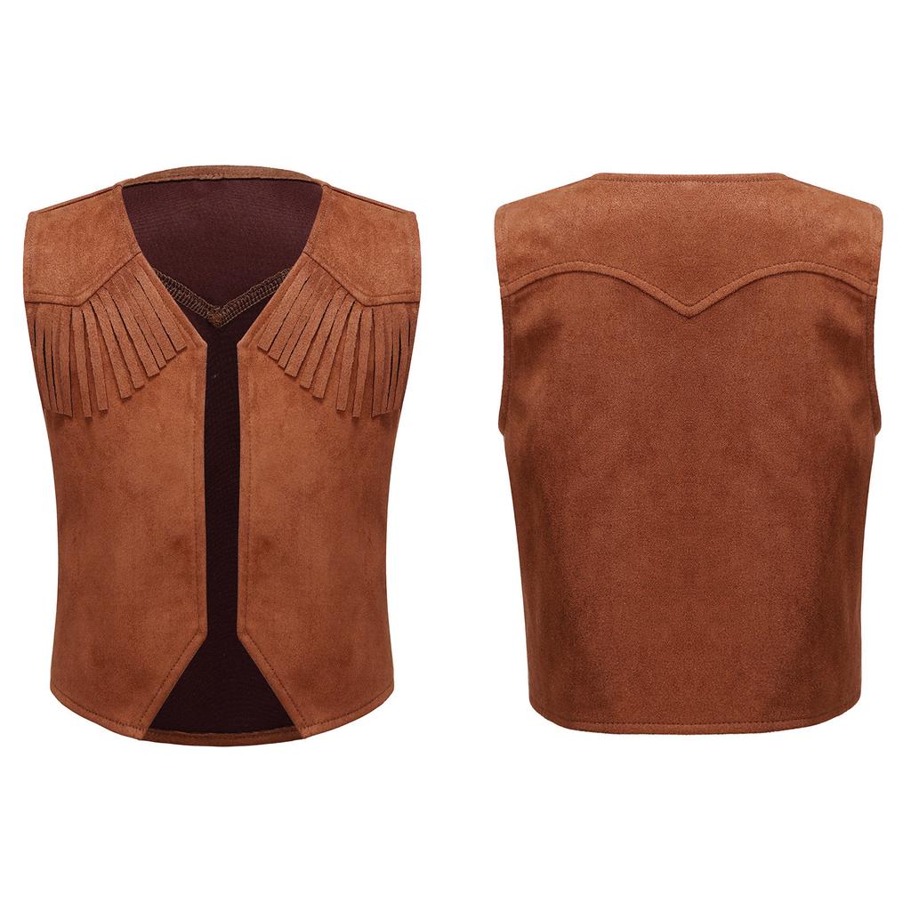 Детский ковбойский жилет в стиле вестерн для мальчиков, замшевая кожаная куртка с острым подолом для Хэллоуина, карнавала, вечеринки