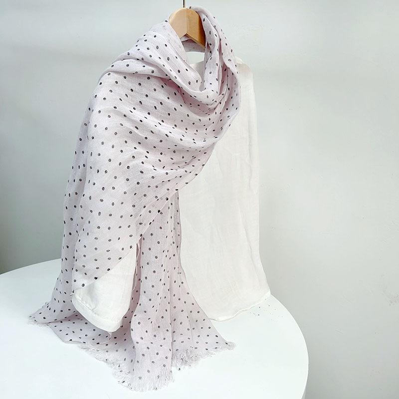 Pure Linen Soft Scarves Women Polka Dot Retro Design Scarf Summer Travelling Long Scarves Breathable Thin Shawl 65x180cm