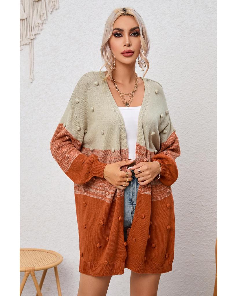 Azura Exchange Кардиган с открытым передом и цветными блоками и помпонами