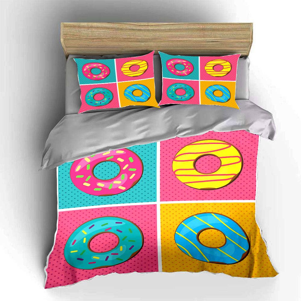 Colorful Donut Pop Art Pattern Bedding Duvet Cover Set Duvet Cover Pillowcases (1*Duvet Cover 2*Pillowcases, without duvet insert)