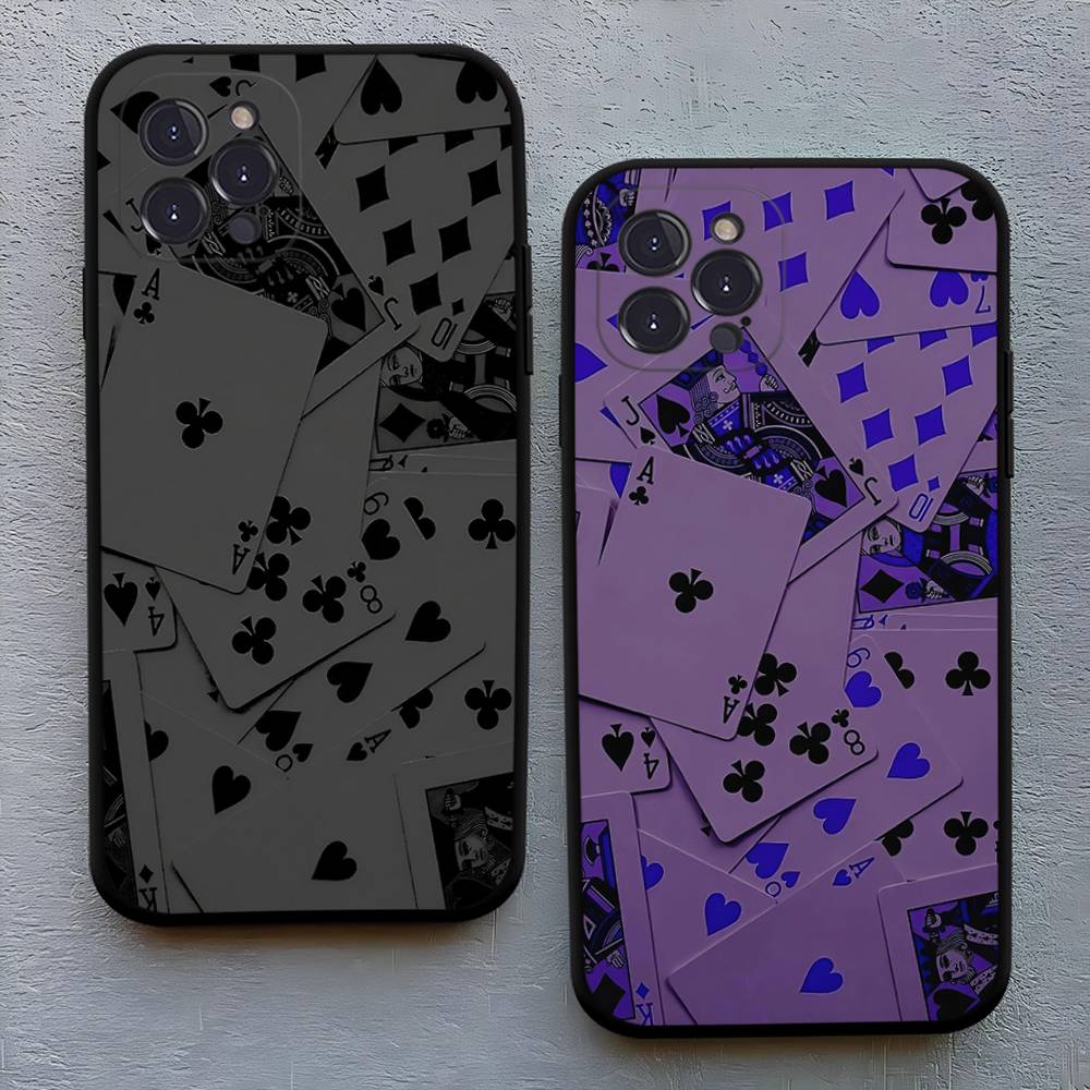 Чехол для телефона 'Игральные карты' для IPhone 17,16,15,14,13,12,11,Pro,Max,Plus, Мягкий силиконовый черный чехол