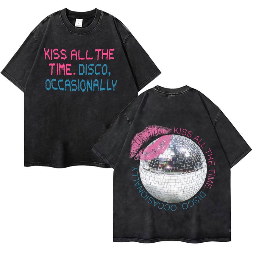 Harry Styles Kiss All The Time Disco Occasionally  Tour High Quality Vintage Washed ONeck Tshirt Fan Gift Unisex Cotton Tee