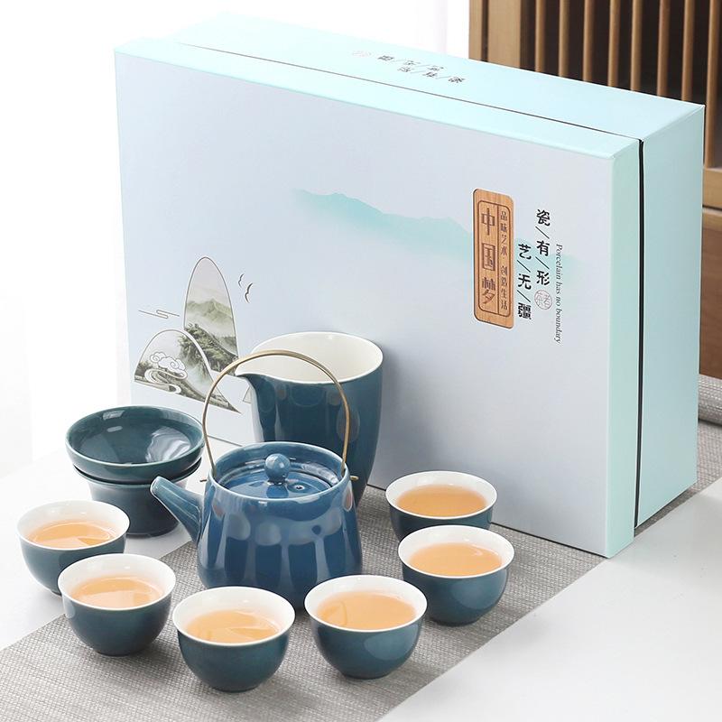 Household Simple Color Glaze Ceramic Kung Fu Tea Set Gift Box Set Gift Gift