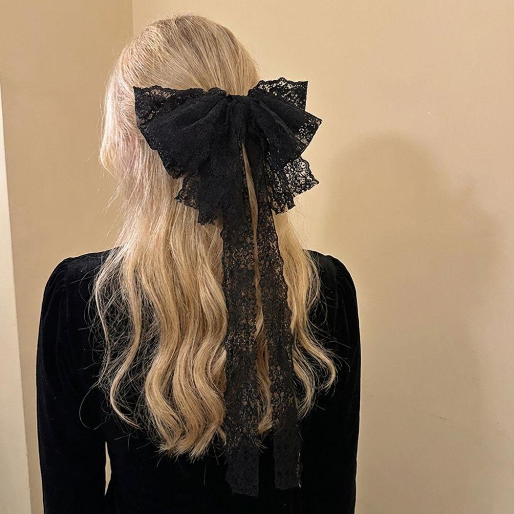 Elegant Design Extra Large Butterfly Bow Hair Clip Butterfly Shap Long Ribbon Ribbon Hair Clip Hollow-out Back Head Hair Clip