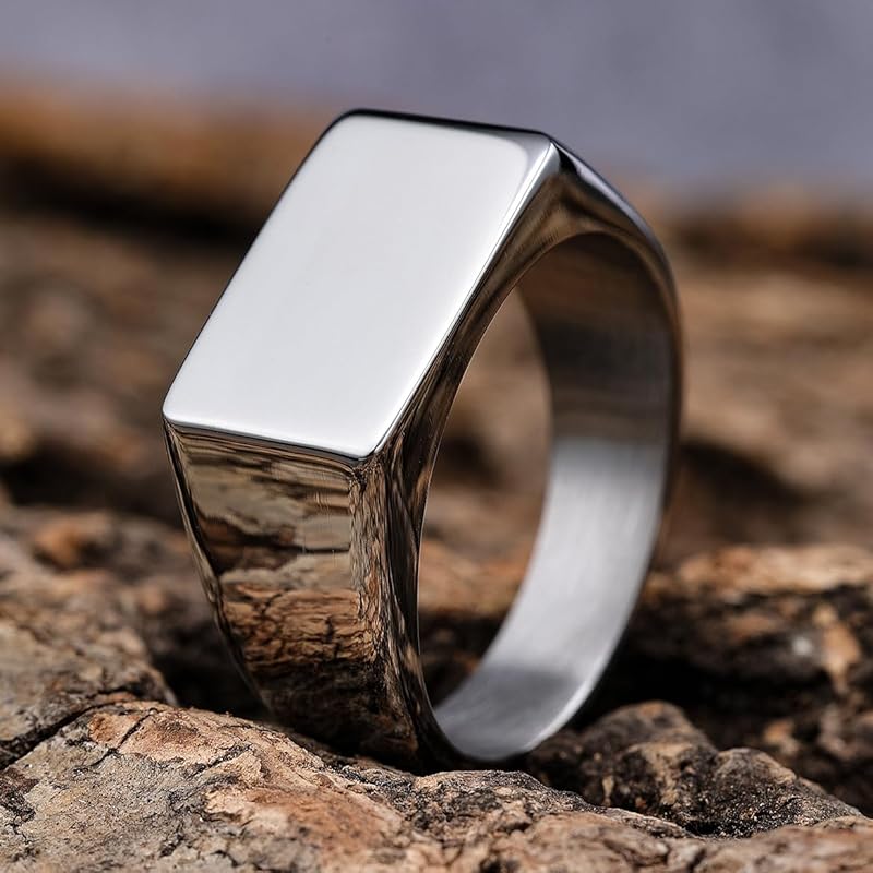 [sakuto] Ring Men's Signet Ring Seal Stand Male Silver Color Stainless Steel Accessories (19)