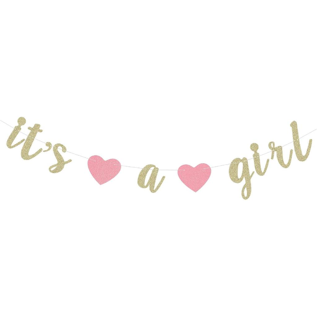 It's A Girl Banner for Baby Shower Girl First Birthday Gender Reveal Party Paper Bunting Photo Props