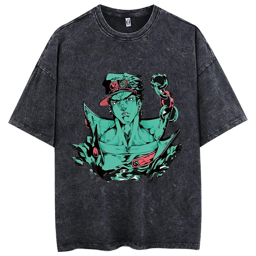 Yk Стираные футболки для мужчин Аниме JoJo's Bizarre Adventure Короткие футболки Женские топы Футболка с графическим принтом Короткий рукав Унисекс