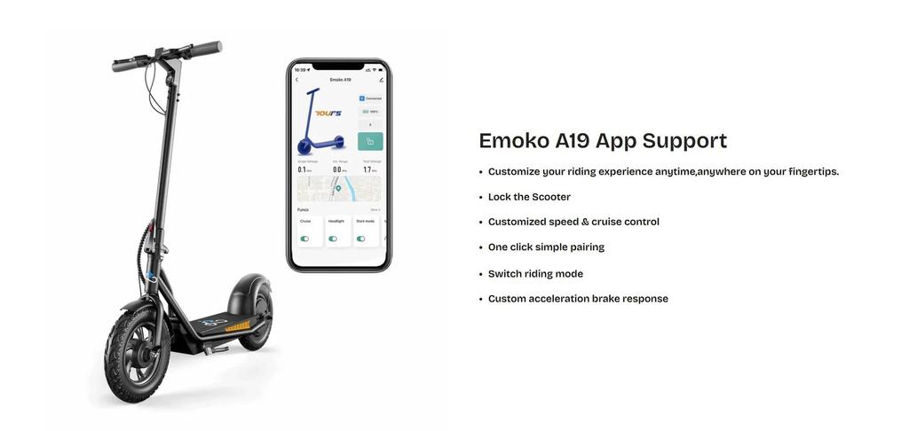 EMOKO A19 500W 12" Electric Scooter 35km/h 36V 15Ah Battery Smart APP Control Escooter for Adults New Model Escooter Range 50km