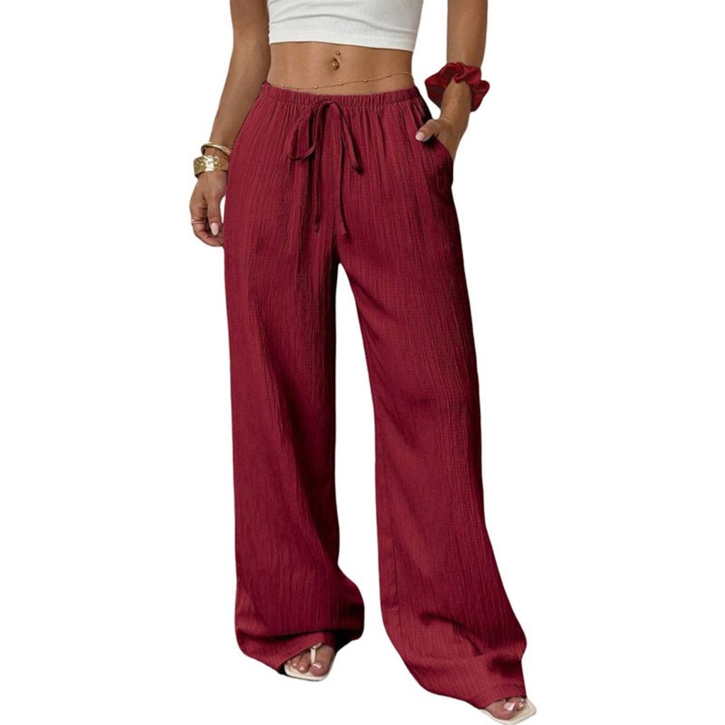 Модные женские универсальные брюки с кулиской, повседневные, однотонные, плиссированные, с широкими штанинами для женщин