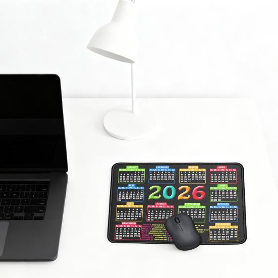 Календарь 2026 года Коврик для мыши с нескользящей резиновой основой Прошитый край Прямоугольный Водонепроницаемый Домашний Офисный Игровой Компьютер Ноутбук Коврик для мыши Настольный коврик