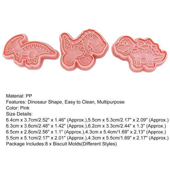 Yousheng 8 шт. Форма для печенья, антидеформационная, легкосъемная, полипропиленовая, в форме динозавра, для выпечки, принадлежности для выпечки