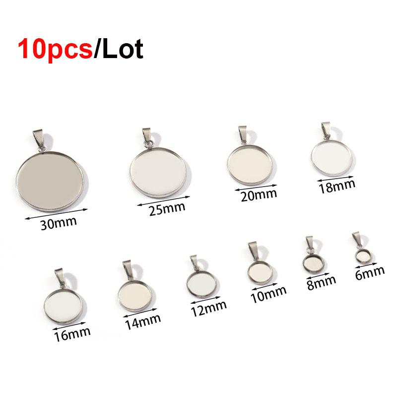 High Quality 6-30mm Stainless Steel Cabochon Base Bezel For Jewelry Making Blank Trays Pendant Settings With Clasps DIY Necklace