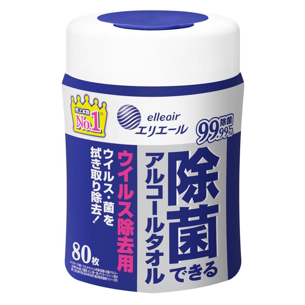 Elleair Wet Disinfecting and Virus Alcohol 80 Disinfecting Alcohol Wipes Wipes, Removal, Type, Bottle, Sheets,