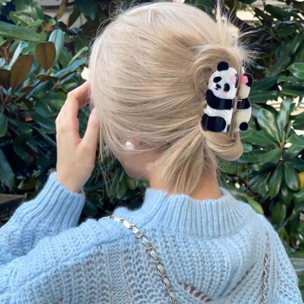 Mid Size Panda Hair Claw Cartoon Acetate Hair Clip Cute Animal Shark Clip  Daily
