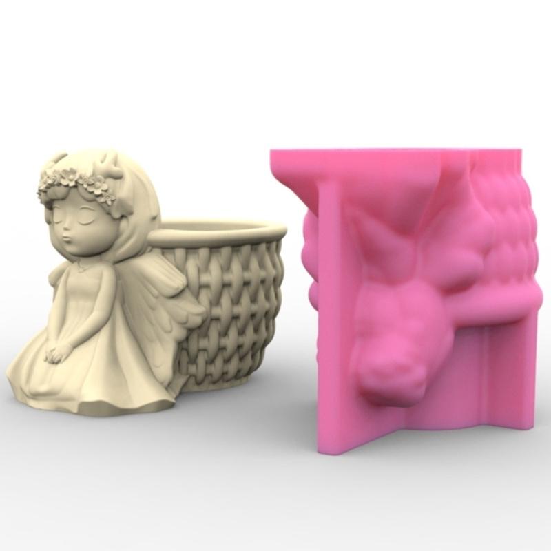 Flower  Silicone Mold 3D Girl Concrete Candlestick Resin Mould  Succulent Planter Molds Craft Art Decoration