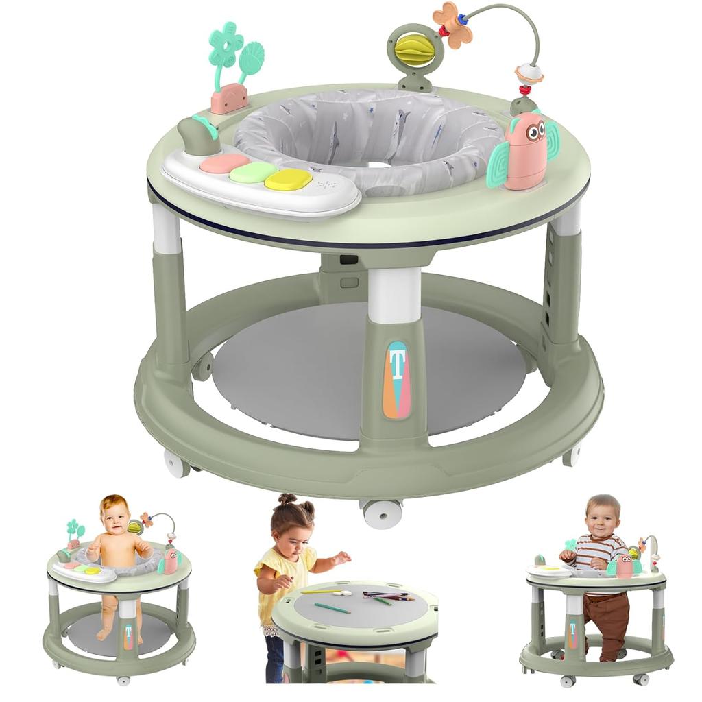 Baby Walker with 5 Adjustable Heights Baby Activity Center Features 360° Swivel Seat Music Detachable Toys Bounce Foot Pad