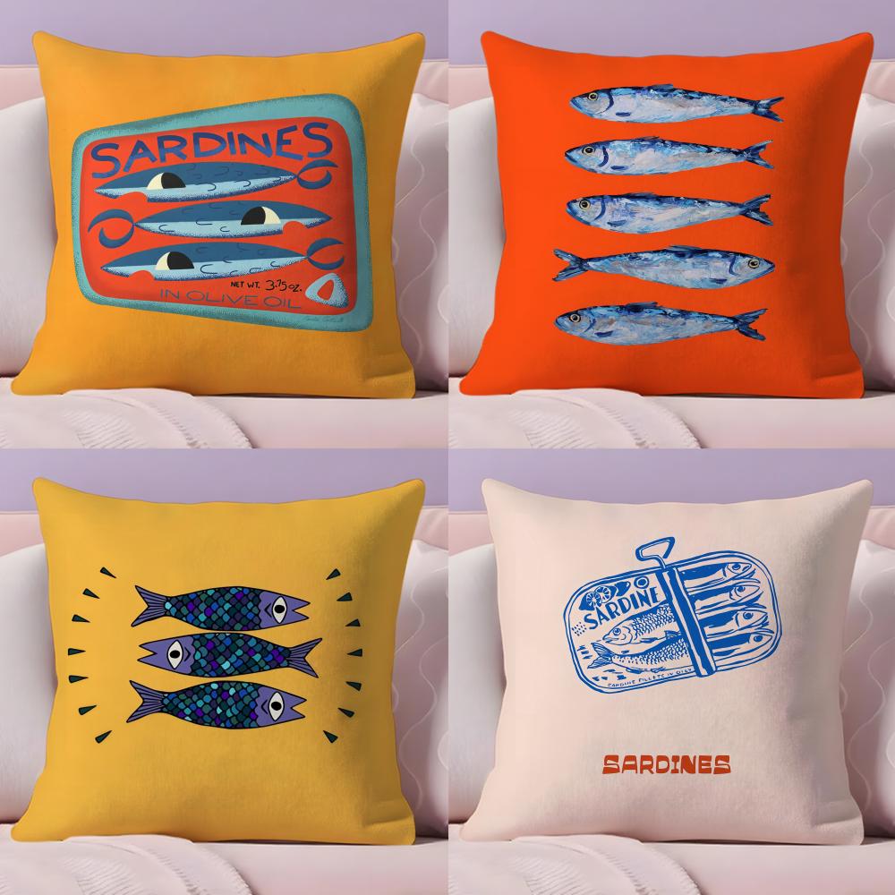 Sardines Art Cushion Cover Soft Short Plush DoubleSided Printing Home Decor Machine Washable Pillow Case Gift