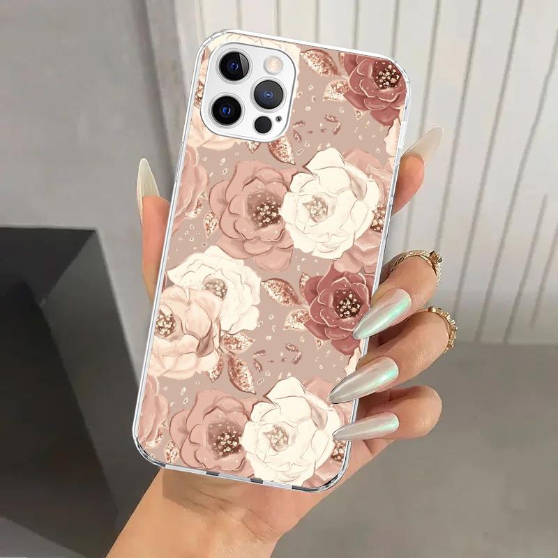 Красивый чехол для телефона с рисунком Роза Блеск для Iphone 17 Air 16 15 Plus 14 13 Mini 12 11 Pro Max 16E 7 8 SE 2020 Мягкий Funda Печать S