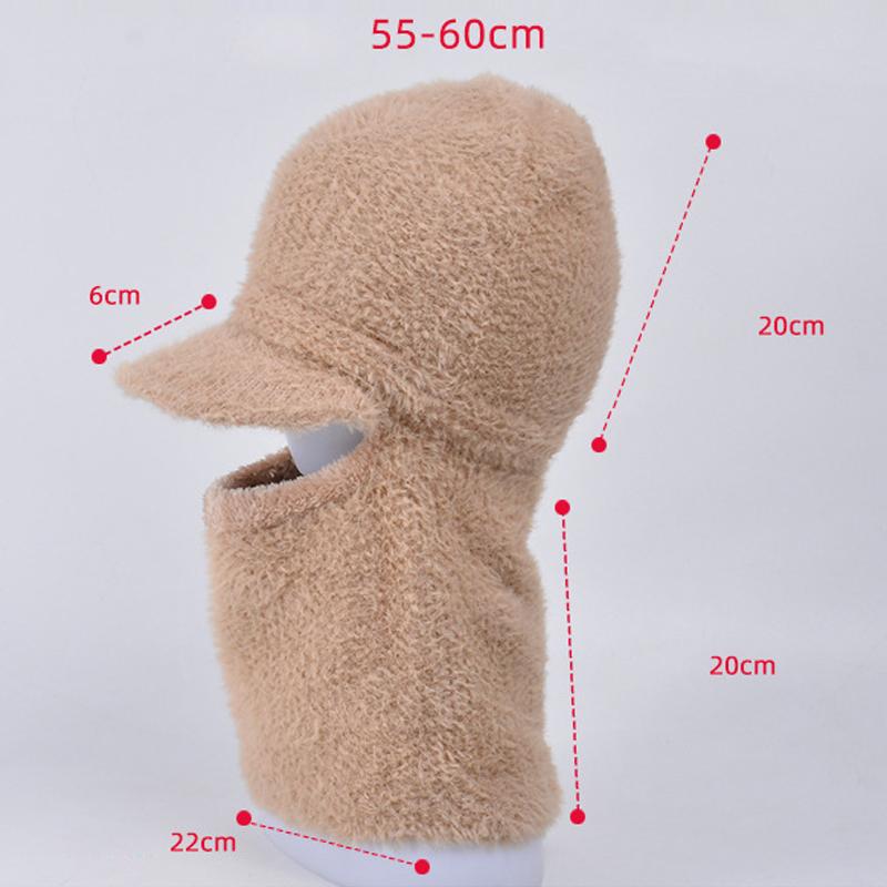Winter Plush Hat Bib One-piece Knitted Hat Ladies Cycling Face Covering Ear Protection Warm Woolen Pullover Hat