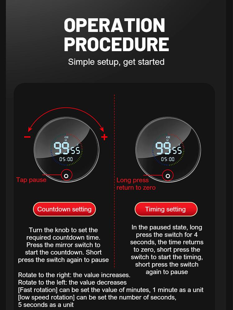 Светодиодный цифровой таймер для кухни, приготовления пищи, душа, обучения, секундомера, будильника, обратного отсчета, вращающегося, регулировки громкости, магнитного типа