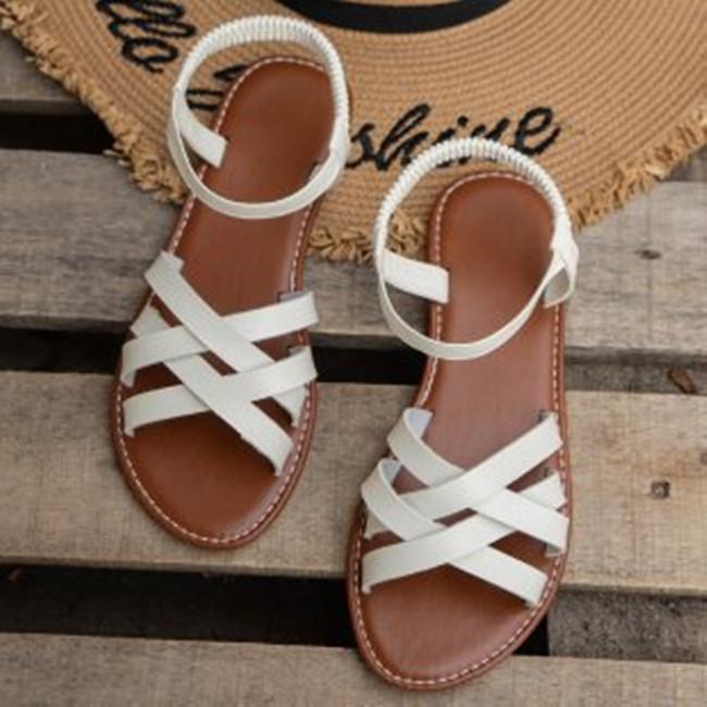 Women's Large Size Round Toe Sandals Shoes Summer Casual Breathable Flat Bottomed Roman Beach Sandals 36-43