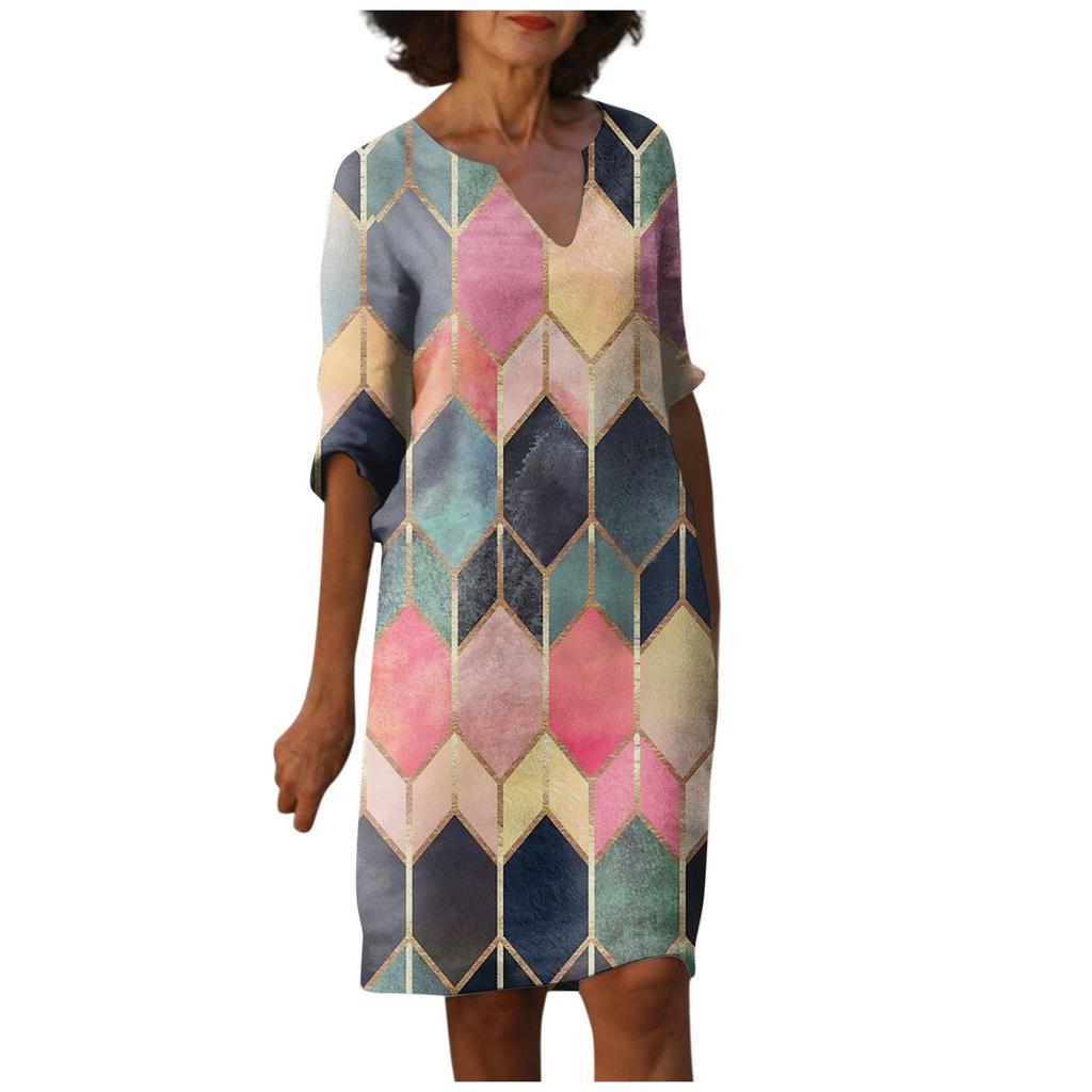 Women's Summer Vintage Floral Print V-Neck Half Sleeve Dress Dresses