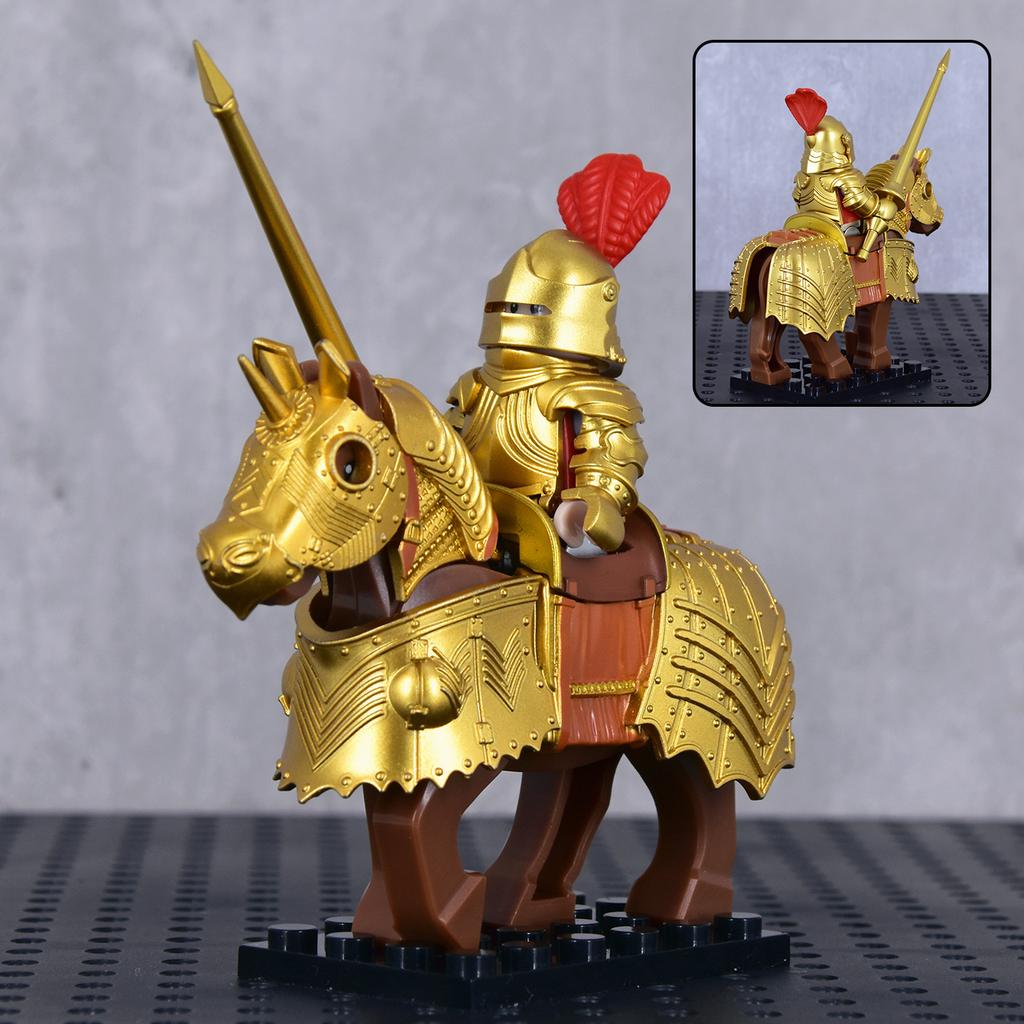Gothic Style Multiple Colors Knight On Warhorse, Detailed Armor Horse Trappings Building Block Toy Perfect for Medieval