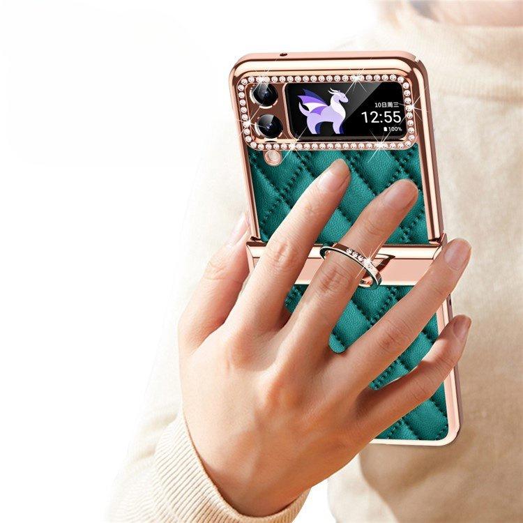 Case for Samsung Galaxy Z Flip 4 5G, Rhombus Grid, green