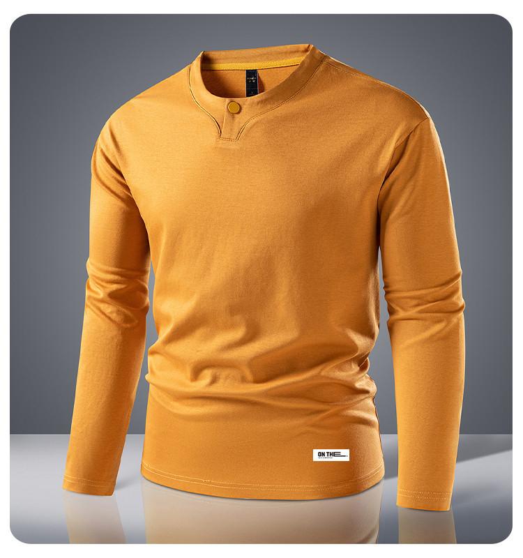 [Heavy Milan Cotton] Four in One Button Chinese Style Men's T-shirt Long Sleeve Spring and Autumn