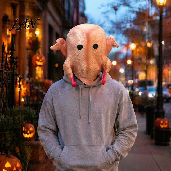 Soft Latex Animal Head Mask Halloween Mask, Realistic Turkey Shape, Breathable Full Unique Thanksgiving Day Costume Cover, for Party Dress Up Cosplay